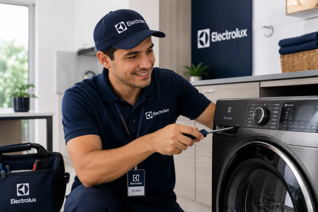 Técnico Electrolux atendiendo lavadoras electrolux en Chile