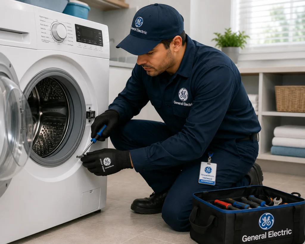 Técnico General Electric atendiendo centro de lavado ge unitized en Chile