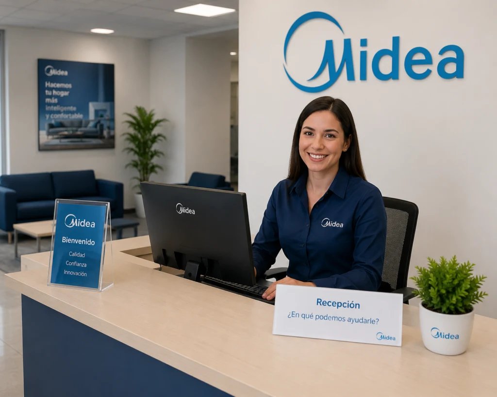 Técnico Midea atendiendo centro de lavado midea en Chile