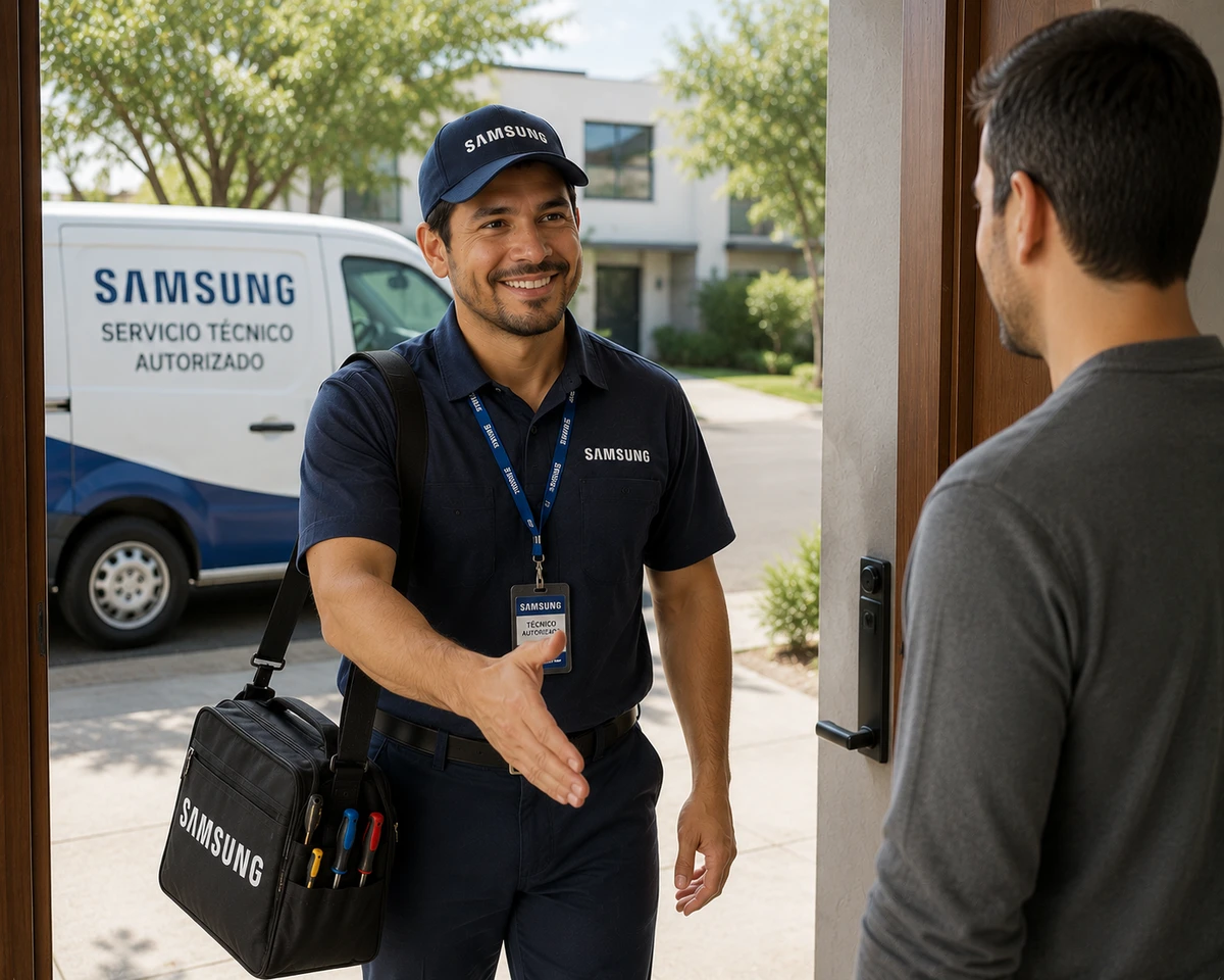 Técnico autorizado Samsung llegando a un domicilio en Chile